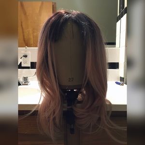 LACE FRONT Ombré Pink Synthetic Wig with Bangs